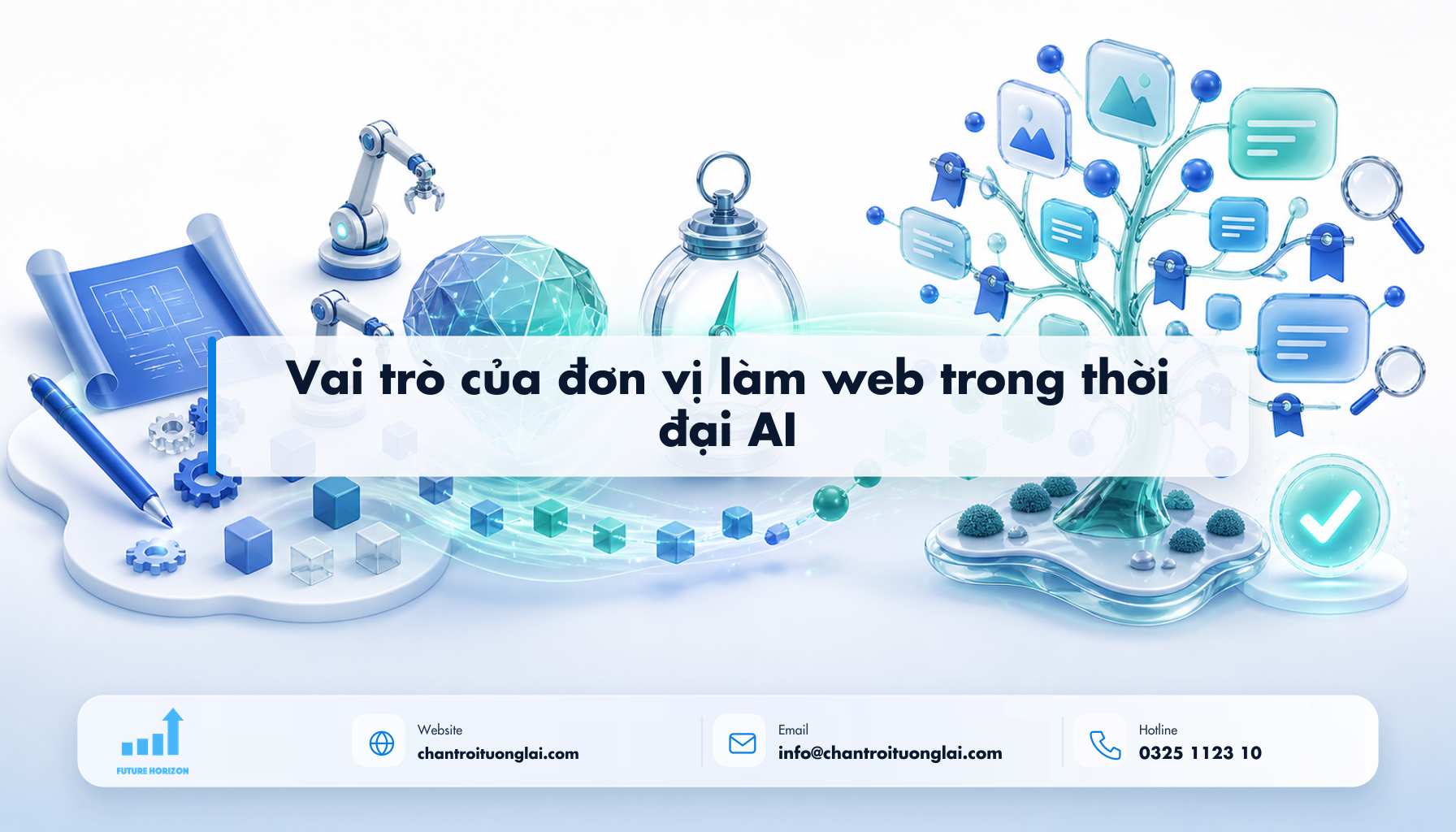Vai trò của đơn vị làm web trong thời đại AI Minh họa vai trò của đơn vị làm web trong thời đại ai theo phong cách Fluent 2.5D