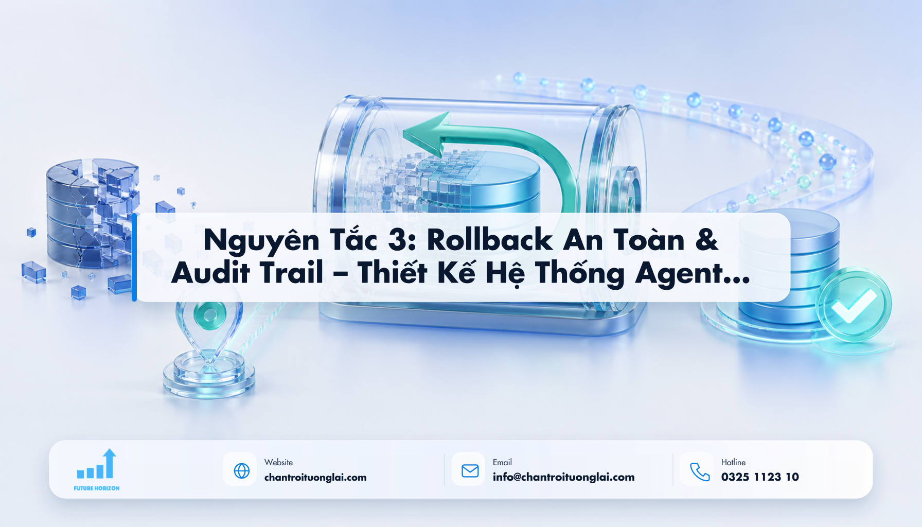 Nguyên Tắc 3: Rollback An Toàn & Audit Trail – Thiết Kế Hệ Thống Agent An Toàn Minh họa nguyên tắc 3: rollback an toàn & audit trail – thiết kế hệ thống agent an toàn theo phong cách Fluent 2.5D