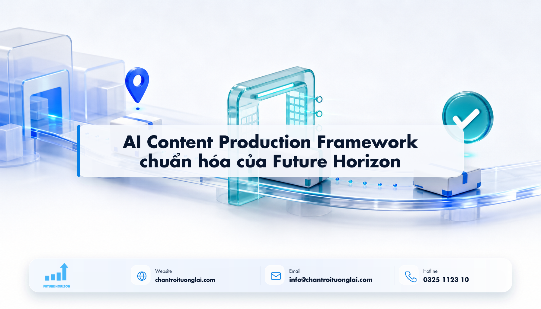 AI Content Production Framework chuẩn hóa của Future Horizon Minh họa ai content production framework chuẩn hóa của future horizon theo phong cách Fluent 2.5D