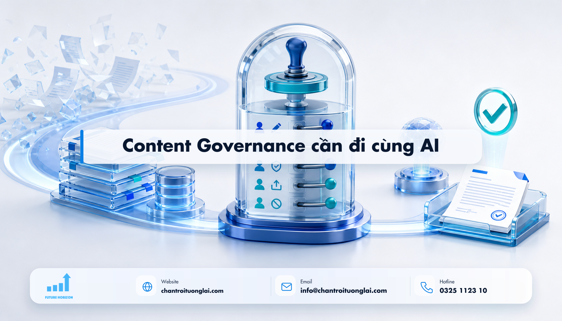 Content Governance cần đi cùng AI Minh họa content governance cần đi cùng ai theo phong cách Fluent 2.5D