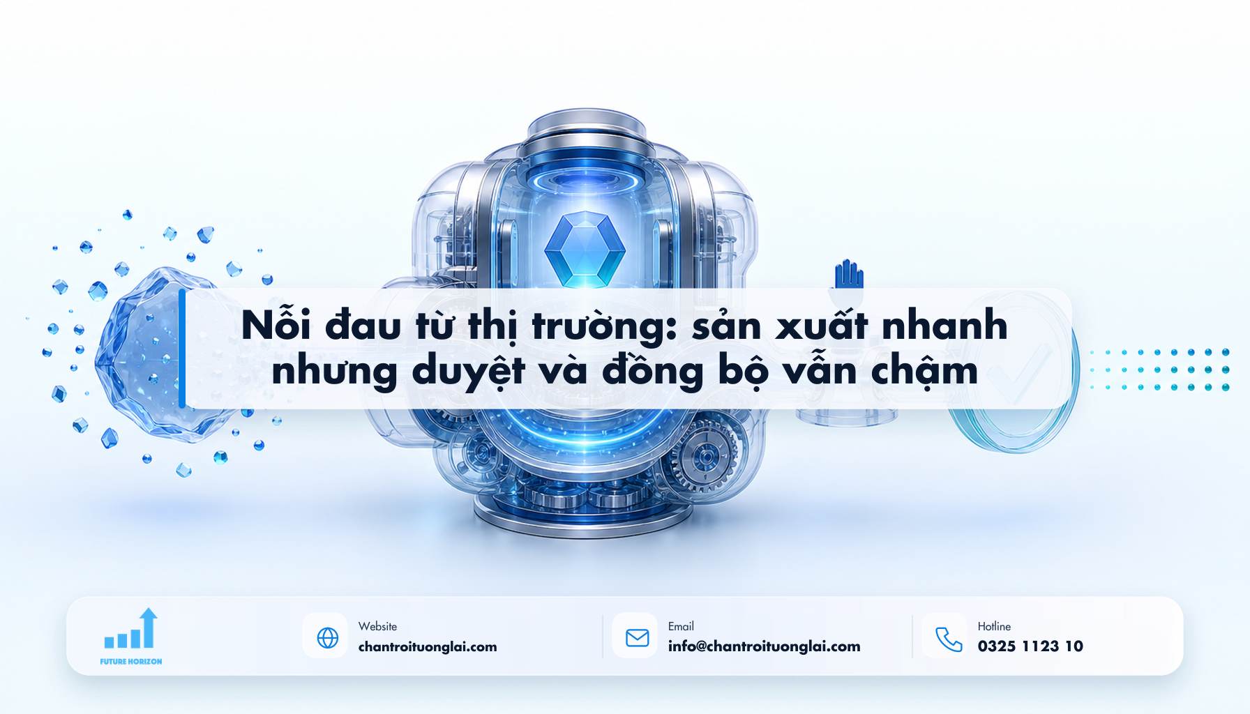 Nỗi đau từ thị trường: sản xuất nhanh nhưng duyệt và đồng bộ vẫn chậm Minh họa nỗi đau từ thị trường: sản xuất nhanh nhưng duyệt và đồng bộ vẫn chậm theo phong cách Fluent 2.5D