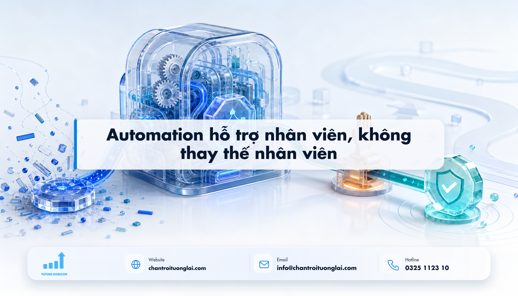 Automation hỗ trợ nhân viên, không thay thế nhân viên Minh họa automation hỗ trợ nhân viên, không thay thế nhân viên theo phong cách Fluent 2.5D