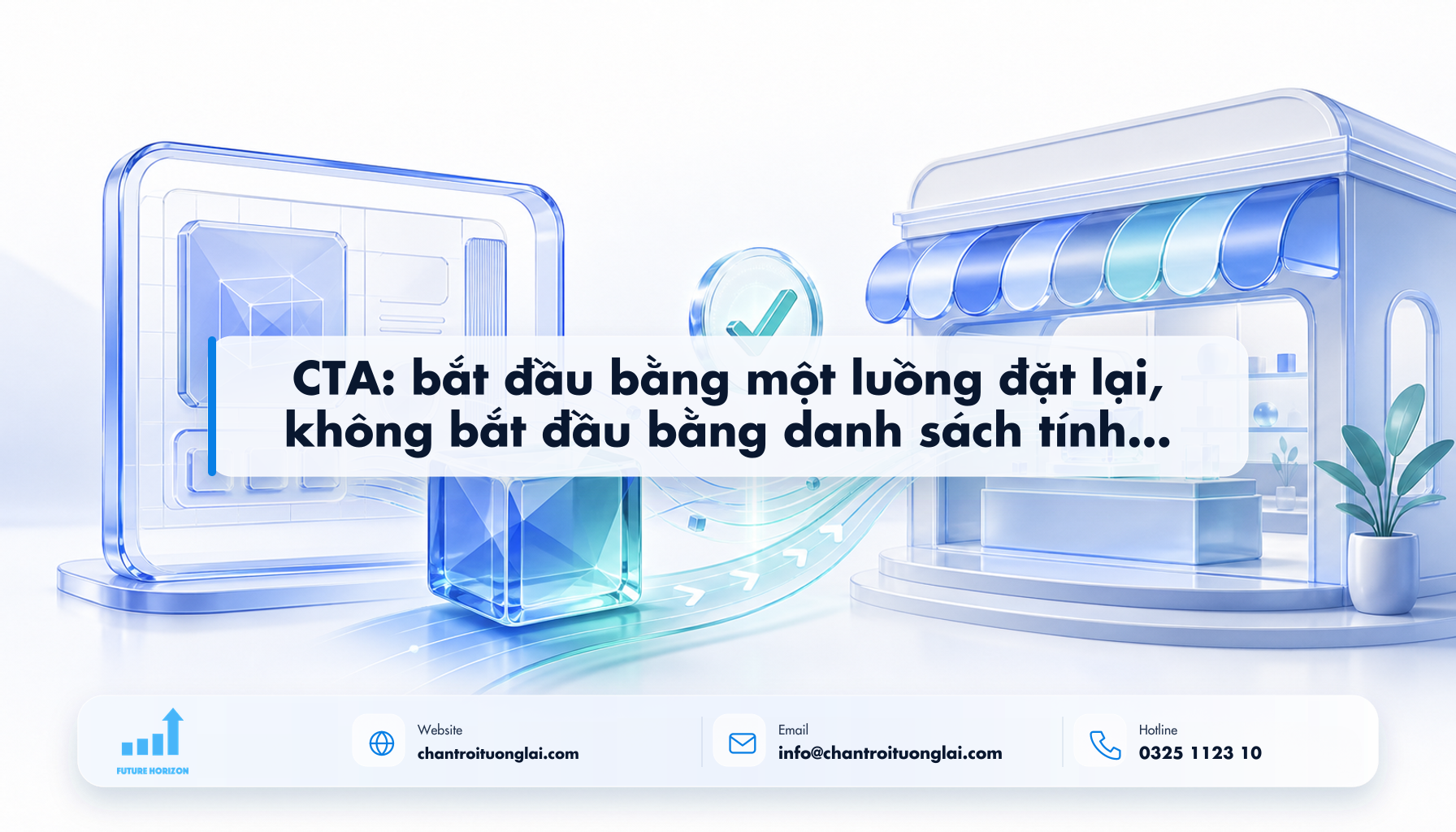Minh họa cta: bắt đầu bằng một luồng đặt lại, không bắt đầu bằng danh sách tính năng theo phong cách Fluent 2.5D