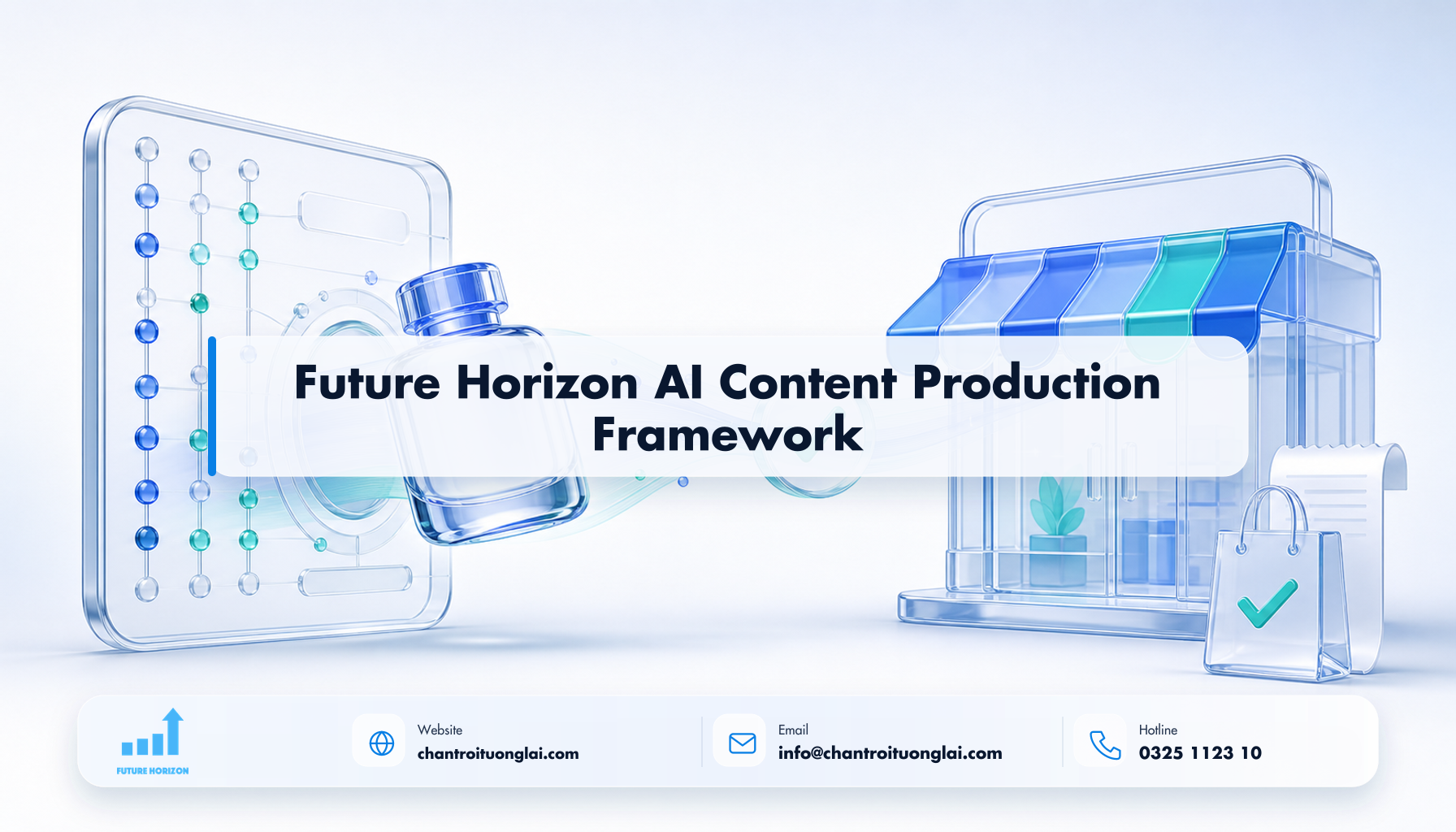 Future Horizon AI Content Production Framework Minh họa future horizon ai content production framework theo phong cách Fluent 2.5D