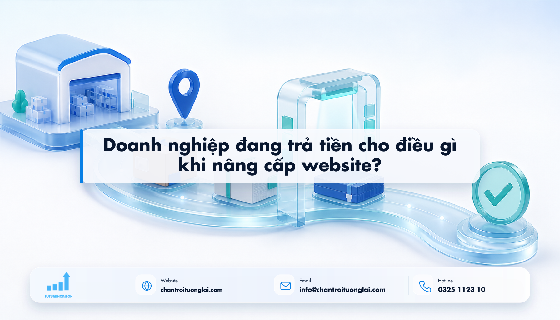Doanh nghiệp đang trả tiền cho điều gì khi nâng cấp website? Minh họa doanh nghiệp đang trả tiền cho điều gì khi nâng cấp website? theo phong cách Fluent 2.5D