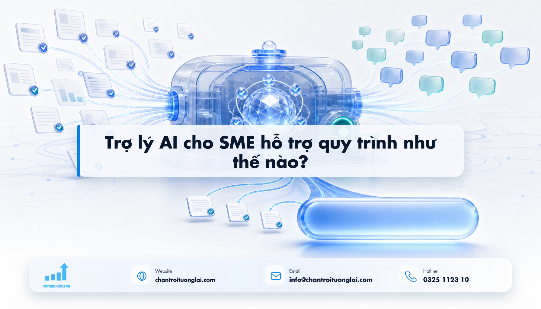 Trợ lý AI cho SME hỗ trợ quy trình như thế nào? Minh họa trợ lý ai cho sme hỗ trợ quy trình như thế nào? theo phong cách Fluent 2.5D